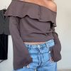 Women Djerf Avenue Tops | Morena Off Shoulder Top Brown