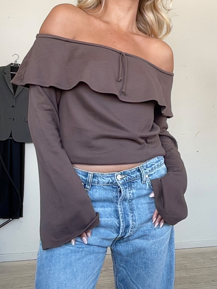 Women Djerf Avenue Tops | Morena Off Shoulder Top Brown