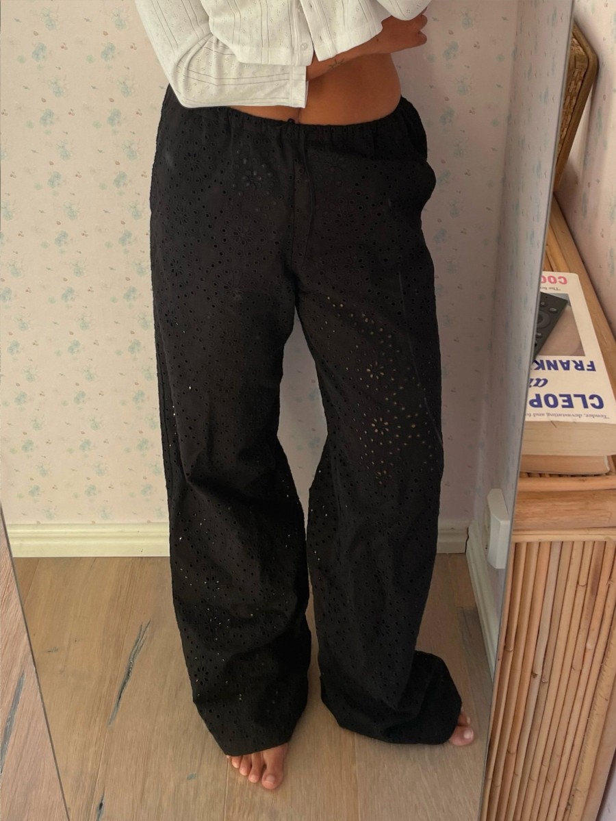 Women Djerf Avenue Pants | Broderie Anglaise Pants Black